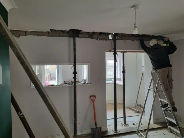 Internal wall alterations with temporary props during the Dover kitchen work