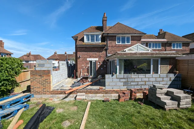 Blockwork for the extension during construction