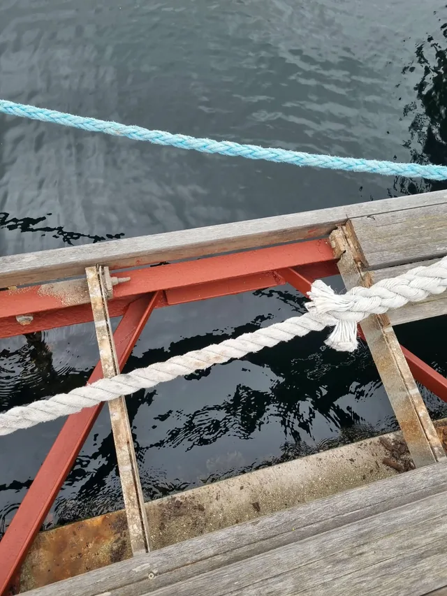 Coated pontoon frame with timber decking removed and the water visible below
